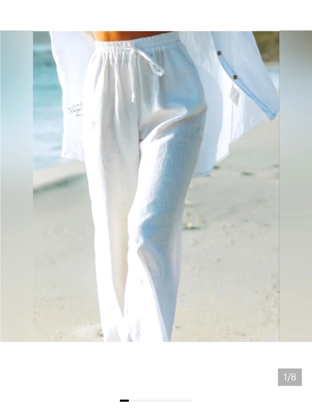 St tropez  west Women's White Linen Drawstring Pants